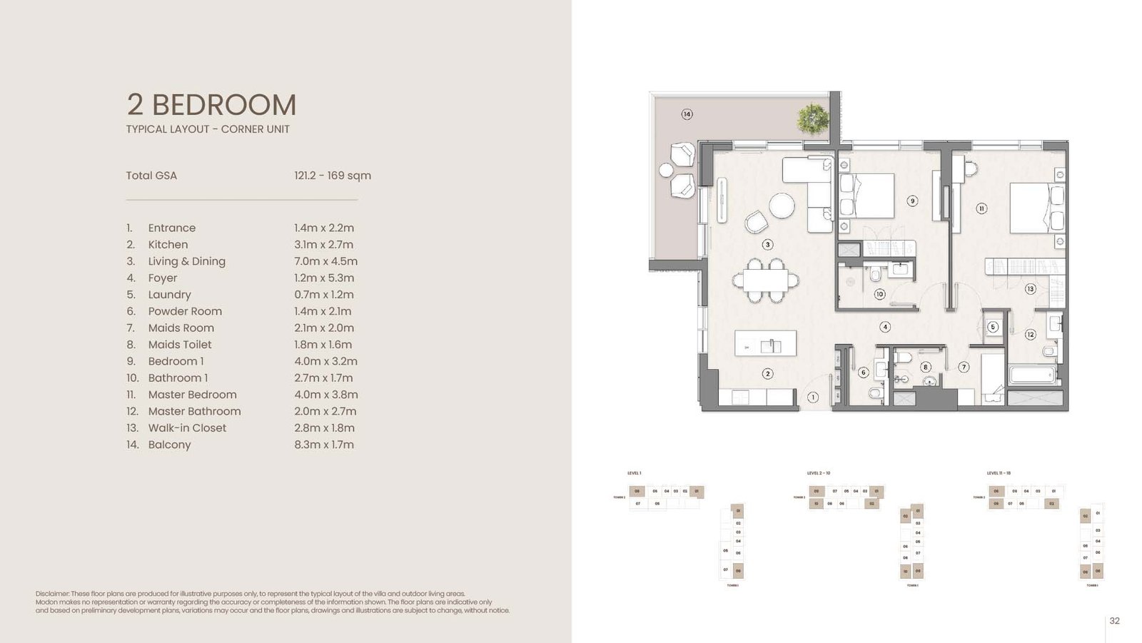 2 bedroom corner unit floor plan at Tara Park by Modon Reem Island Abu Dhabi