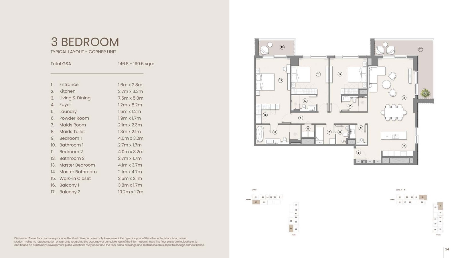 3 bedroom corner unit floor plan at Tara Park by Modon Al Reem Island Abu Dhabi