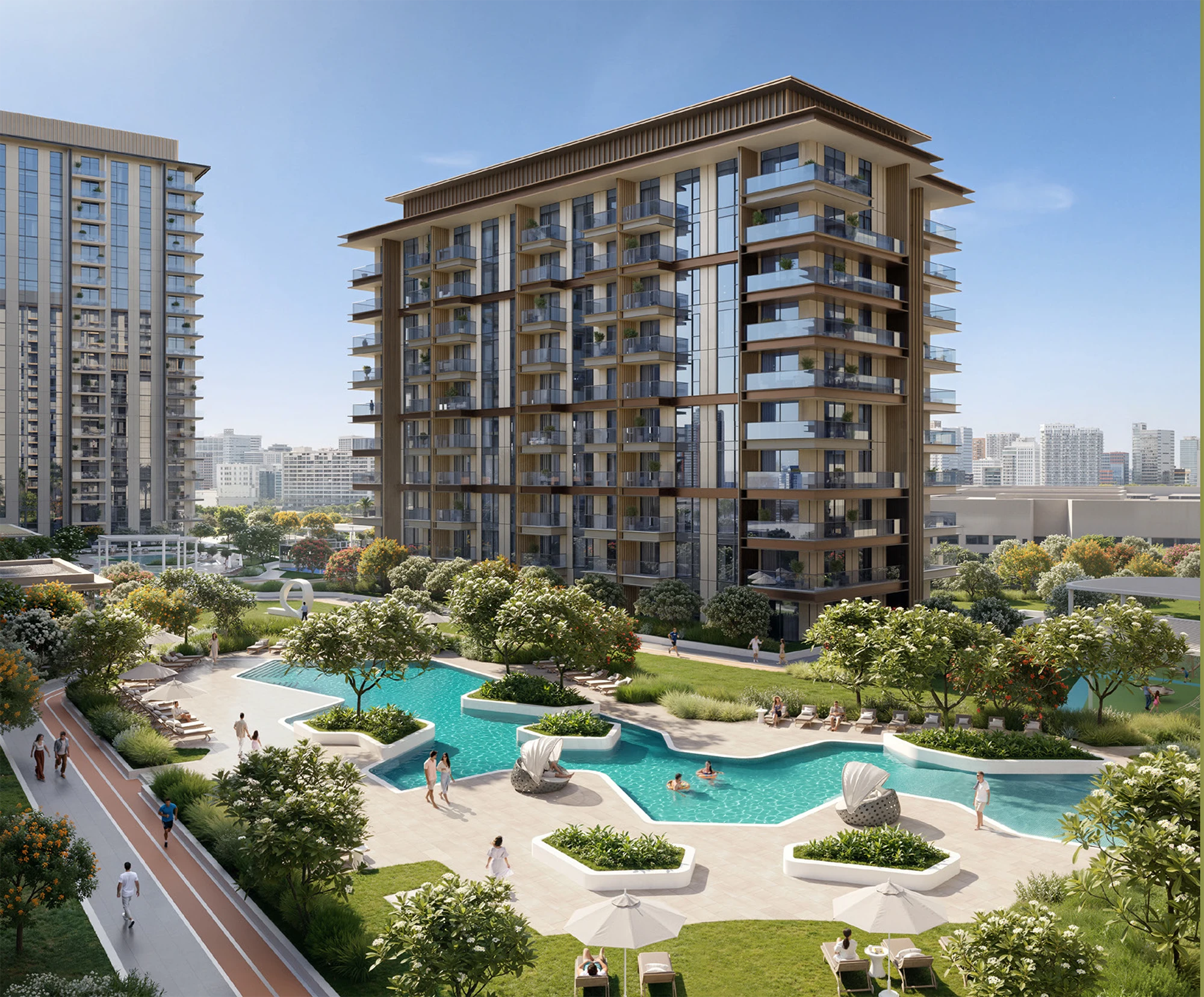 Tara Park by Modon residential building with landscaped pool area on Al Reem Island Abu Dhabi
